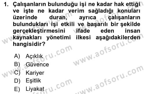 Sağlık İşletmelerinde İnsan Kaynakları Yönetimi Dersi 2025 - 2026 Yılı (Vize) Ara Sınav Soruları 1. Soru