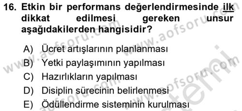 Sağlık İşletmelerinde İnsan Kaynakları Yönetimi Dersi 2025 - 2026 Yılı (Vize) Ara Sınav Soruları 16. Soru
