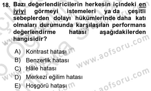 Sağlık İşletmelerinde İnsan Kaynakları Yönetimi Dersi 2025 - 2026 Yılı (Vize) Ara Sınav Soruları 18. Soru