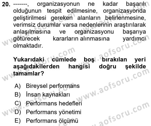 Sağlık İşletmelerinde İnsan Kaynakları Yönetimi Dersi 2025 - 2026 Yılı (Vize) Ara Sınav Soruları 20. Soru