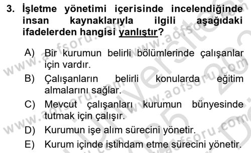 Sağlık İşletmelerinde İnsan Kaynakları Yönetimi Dersi 2025 - 2026 Yılı (Vize) Ara Sınav Soruları 3. Soru