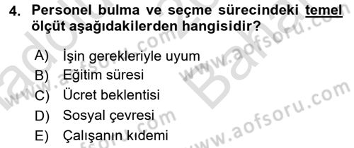 Sağlık İşletmelerinde İnsan Kaynakları Yönetimi Dersi 2025 - 2026 Yılı (Vize) Ara Sınav Soruları 4. Soru