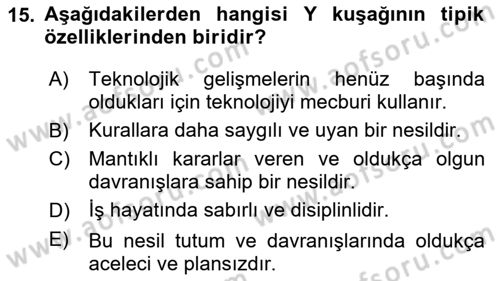 Sağlık İşletmelerinde İnsan Kaynakları Yönetimi Dersi 2025 - 2026 Yılı (Final) Dönem Sonu Sınav Soruları 15. Soru