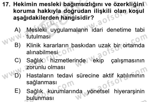 Sağlık İşletmelerinde İnsan Kaynakları Yönetimi Dersi 2025 - 2026 Yılı (Final) Dönem Sonu Sınav Soruları 17. Soru