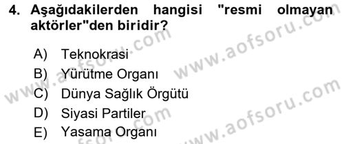 Sağlık Politikaları Dersi 2021 - 2022 Yılı (Vize) Ara Sınavı 4. Soru