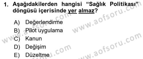 Sağlık Politikaları Dersi 2021 - 2022 Yılı (Final) Dönem Sonu Sınav Soruları 1. Soru