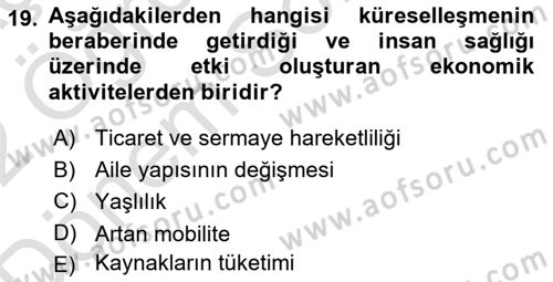 Sağlık Politikaları Dersi 2021 - 2022 Yılı (Final) Dönem Sonu Sınav Soruları 19. Soru