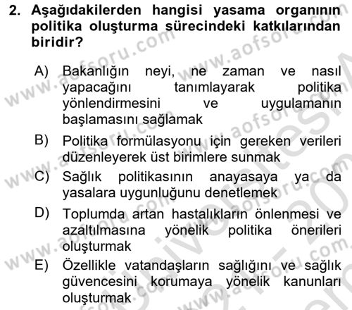 Sağlık Politikaları Dersi 2021 - 2022 Yılı (Final) Dönem Sonu Sınav Soruları 2. Soru