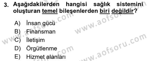 Sağlık Politikaları Dersi 2021 - 2022 Yılı (Final) Dönem Sonu Sınav Soruları 3. Soru