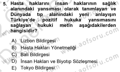 Sağlık Politikaları Dersi 2021 - 2022 Yılı (Final) Dönem Sonu Sınav Soruları 5. Soru