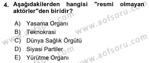 Sağlık Politikaları Dersi 2021 - 2022 Yılı Yaz Okulu Sınav Soruları 4. Soru