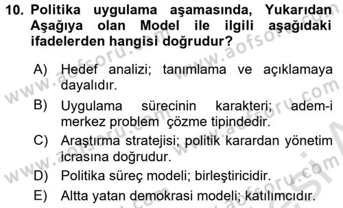 Sağlık Politikaları Dersi 2023 - 2024 Yılı (Vize) Ara Sınav Soruları 10. Soru