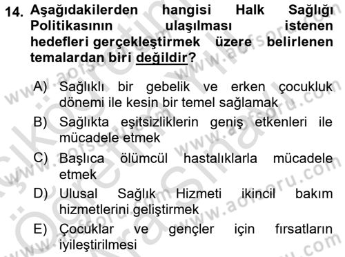 Sağlık Politikaları Dersi 2023 - 2024 Yılı (Vize) Ara Sınav Soruları 14. Soru