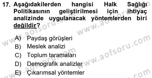Sağlık Politikaları Dersi 2023 - 2024 Yılı (Vize) Ara Sınav Soruları 17. Soru