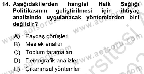 Sağlık Politikaları Dersi 2024 - 2025 Yılı (Vize) Ara Sınav Soruları 14. Soru