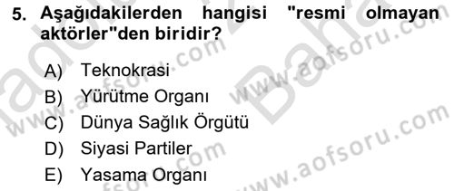 Sağlık Politikaları Dersi 2024 - 2025 Yılı (Vize) Ara Sınav Soruları 5. Soru