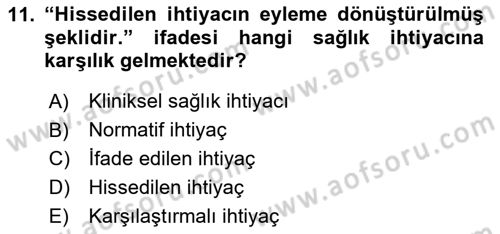 Sağlık Politikaları Dersi 2024 - 2025 Yılı (Final) Dönem Sonu Sınav Soruları 11. Soru