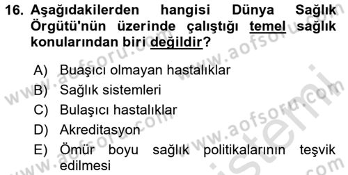 Sağlık Politikaları Dersi 2024 - 2025 Yılı (Final) Dönem Sonu Sınav Soruları 16. Soru