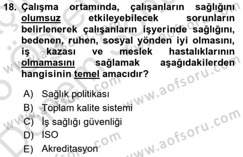 Sağlık Politikaları Dersi 2024 - 2025 Yılı (Final) Dönem Sonu Sınav Soruları 18. Soru