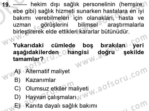 Sağlık Politikaları Dersi 2024 - 2025 Yılı Yaz Okulu Sınav Soruları 19. Soru