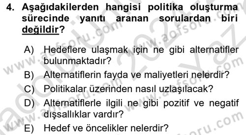 Sağlık Politikaları Dersi 2024 - 2025 Yılı Yaz Okulu Sınav Soruları 4. Soru
