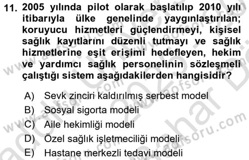 Sağlık Politikaları Dersi 2025 - 2026 Yılı (Vize) Ara Sınav Soruları 11. Soru
