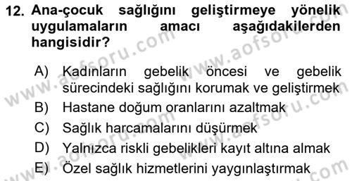 Sağlık Politikaları Dersi 2025 - 2026 Yılı (Vize) Ara Sınav Soruları 12. Soru