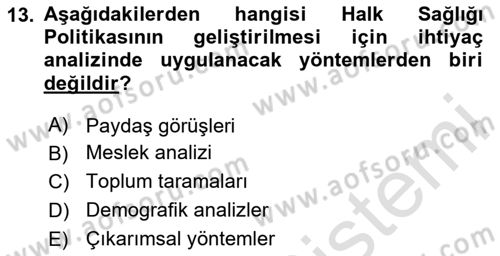 Sağlık Politikaları Dersi 2025 - 2026 Yılı (Vize) Ara Sınav Soruları 13. Soru
