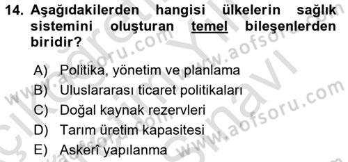 Sağlık Politikaları Dersi 2025 - 2026 Yılı (Vize) Ara Sınav Soruları 14. Soru