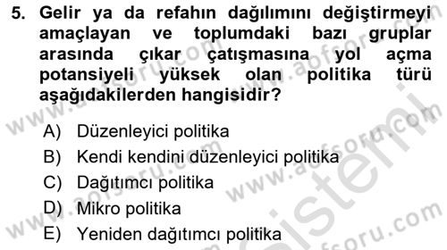 Sağlık Politikaları Dersi 2025 - 2026 Yılı (Vize) Ara Sınav Soruları 5. Soru