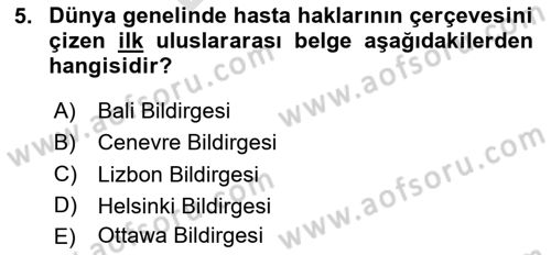 Sağlık Politikaları Dersi 2025 - 2026 Yılı (Final) Dönem Sonu Sınav Soruları 5. Soru