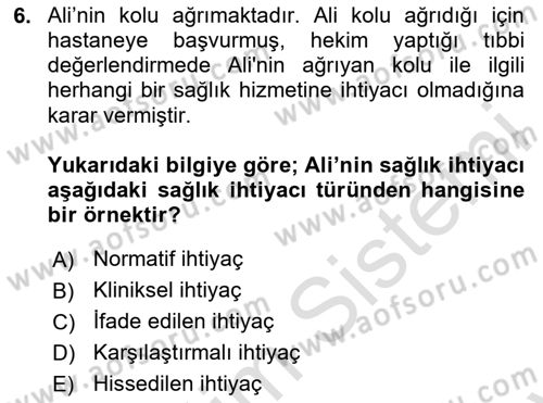 Sağlık Politikaları Dersi 2025 - 2026 Yılı (Final) Dönem Sonu Sınav Soruları 6. Soru