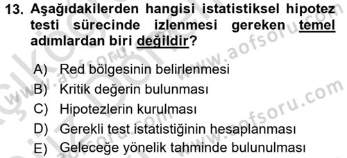 Sağlık Alanında İstatistik Dersi Ara Sınavı Deneme Sınav Soruları 13. Soru