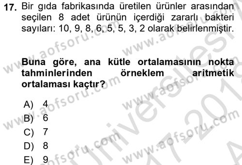 Sağlık Alanında İstatistik Dersi Ara Sınavı Deneme Sınav Soruları 17. Soru