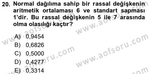 Sağlık Alanında İstatistik Dersi Ara Sınavı Deneme Sınav Soruları 20. Soru