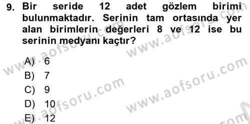 Sağlık Alanında İstatistik Dersi Ara Sınavı Deneme Sınav Soruları 9. Soru