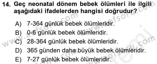 Sağlık Alanında İstatistik Dersi 2017 - 2018 Yılı (Final) Dönem Sonu Sınav Soruları 14. Soru