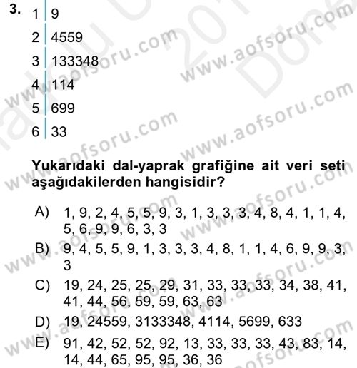 Sağlık Alanında İstatistik Dersi 2017 - 2018 Yılı (Final) Dönem Sonu Sınav Soruları 3. Soru