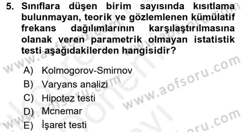 Sağlık Alanında İstatistik Dersi 2017 - 2018 Yılı (Final) Dönem Sonu Sınav Soruları 5. Soru