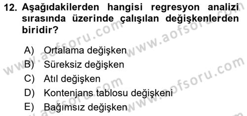 Sağlık Alanında İstatistik Dersi 2018 - 2019 Yılı 3 Ders Sınav Soruları 12. Soru