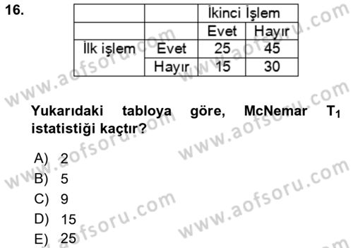 Sağlık Alanında İstatistik Dersi 2018 - 2019 Yılı 3 Ders Sınav Soruları 16. Soru