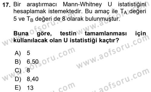 Sağlık Alanında İstatistik Dersi 2018 - 2019 Yılı 3 Ders Sınav Soruları 17. Soru