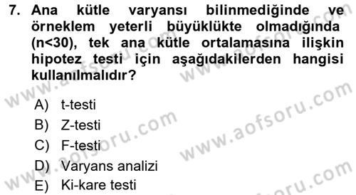 Sağlık Alanında İstatistik Dersi 2018 - 2019 Yılı 3 Ders Sınav Soruları 7. Soru