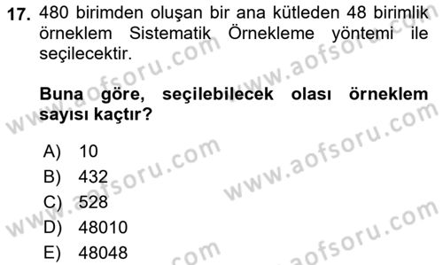 Sağlık Alanında İstatistik Dersi Ara Sınavı Deneme Sınav Soruları 17. Soru
