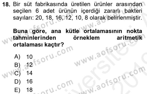 Sağlık Alanında İstatistik Dersi Ara Sınavı Deneme Sınav Soruları 18. Soru