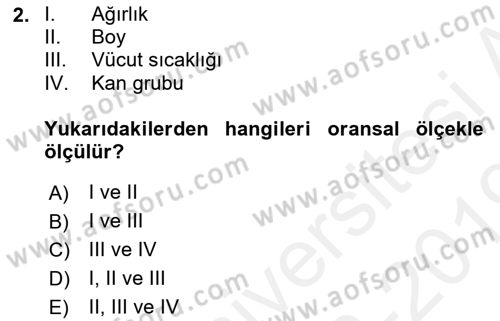 Sağlık Alanında İstatistik Dersi Ara Sınavı Deneme Sınav Soruları 2. Soru
