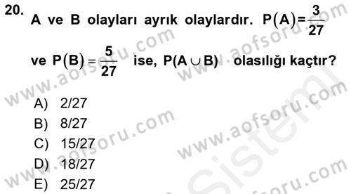 Sağlık Alanında İstatistik Dersi 2018 - 2019 Yılı (Vize) Ara Sınav Soruları 20. Soru