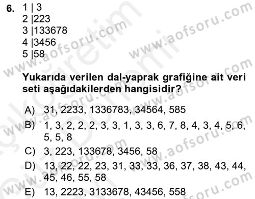 Sağlık Alanında İstatistik Dersi Ara Sınavı Deneme Sınav Soruları 6. Soru