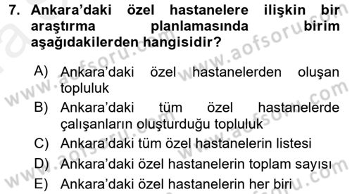 Sağlık Alanında İstatistik Dersi Ara Sınavı Deneme Sınav Soruları 7. Soru