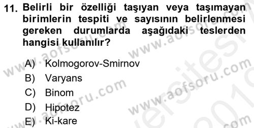 Sağlık Alanında İstatistik Dersi 2018 - 2019 Yılı (Final) Dönem Sonu Sınav Soruları 11. Soru